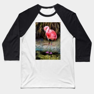 Pink Flamingo Digitized Watercolor Baseball T-Shirt